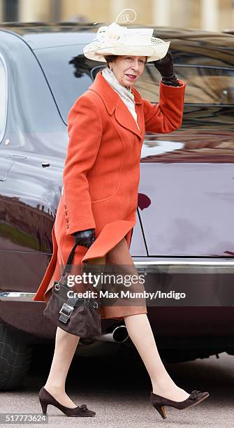 Princess Anne, The Princess Royal attends the traditional Easter Sunday church service at St George's Chapel, Windsor Castle on March 27, 2016 in...