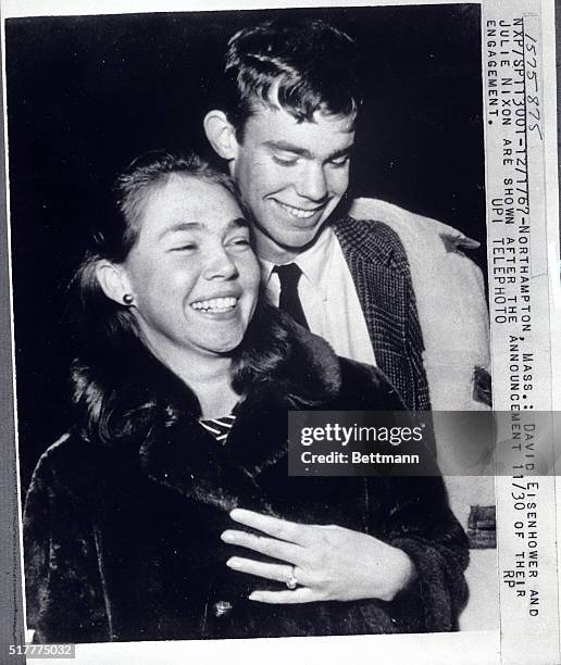 Northampton, MA- Miss Julie Nixon a sophomore at Smith College, shows off her ring after announcing her engagement to David Eisenhower, 19. He is a...