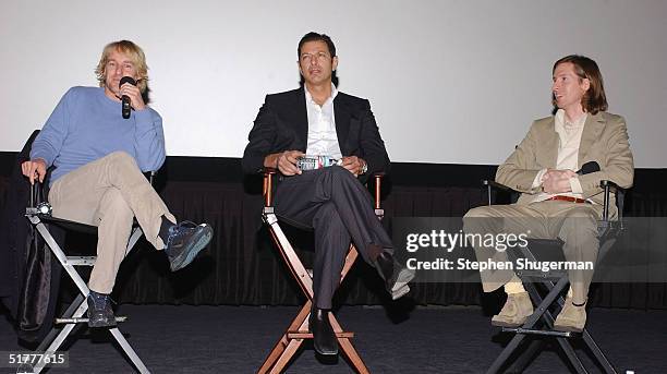 Actor Owen Wilson, actor Jeff Goldblum and director Wes Anderson answer questions from the audience during the Q & A following the Variety Screening...