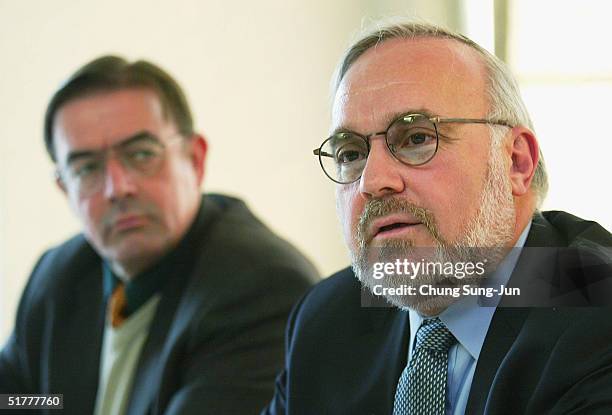 Rabbi Abraham Cooper , associate dean of the Simon Wiesenthal Center, a U.S.-based Jewish human rights group, talks to the reporters during his press...