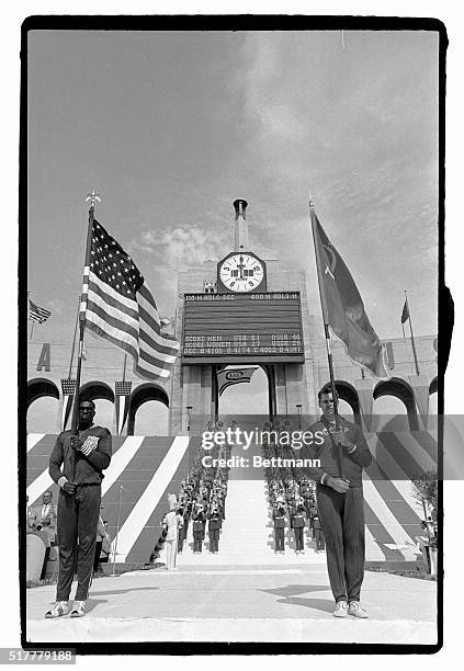 With all the pomp and ceremony of an Olympiad, the 2nd day of the 1964 dual track and field meet between the United States and Russia got under way...