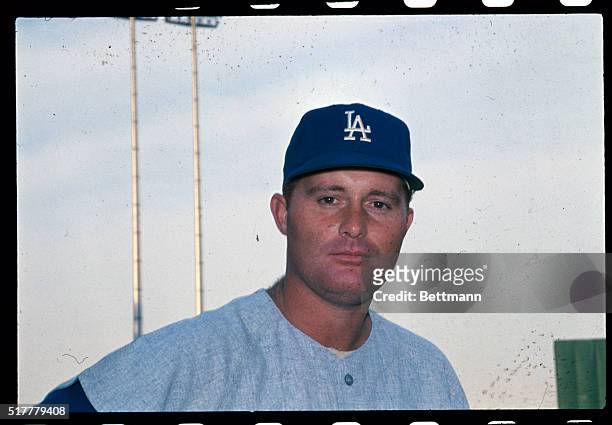 This is a close up of Ron Fairly, Los Angeles Dodgers' pitcher.