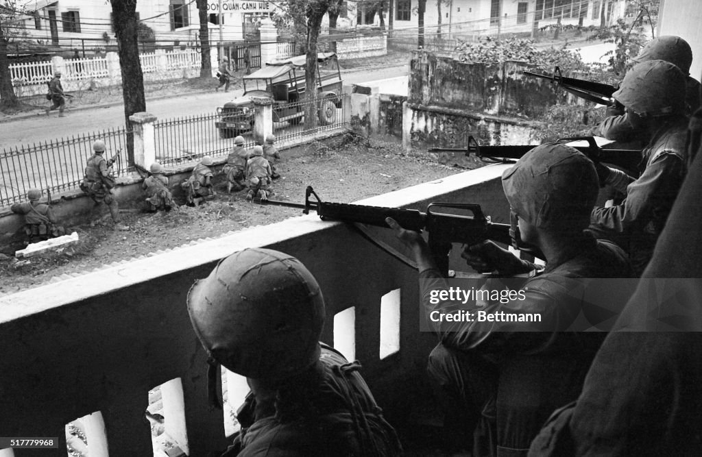 U.S. Soldiers in Position on Balcony