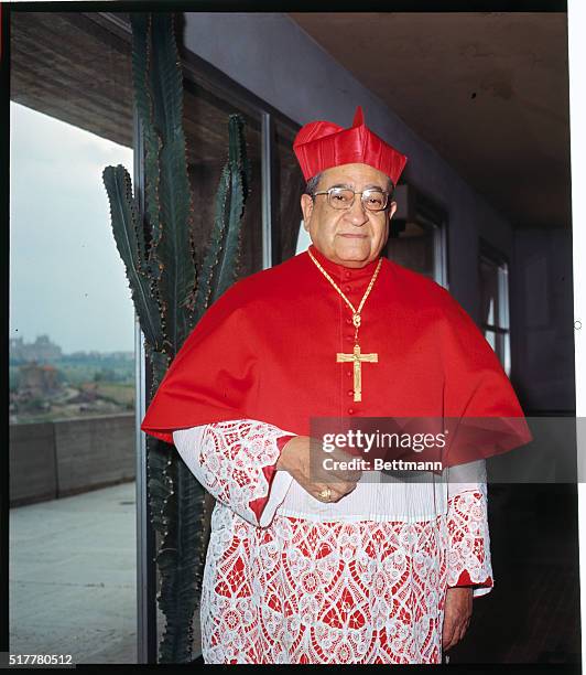 Rome: Cardinal Miranda y Gomez of Mexico poses in his Cardinal's robes at Rome's Mexican Pontifical College. Later he received his Cardinal's red...