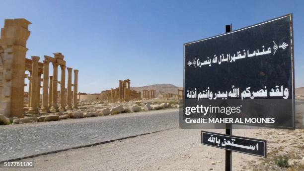 General view taken on March 27, 2016 shows part of the ancient city of Palmyra, after government troops recaptured the UNESCO world heritage site...