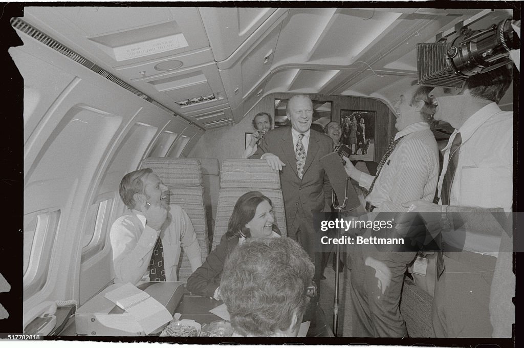 President Ford Standing on Airplane