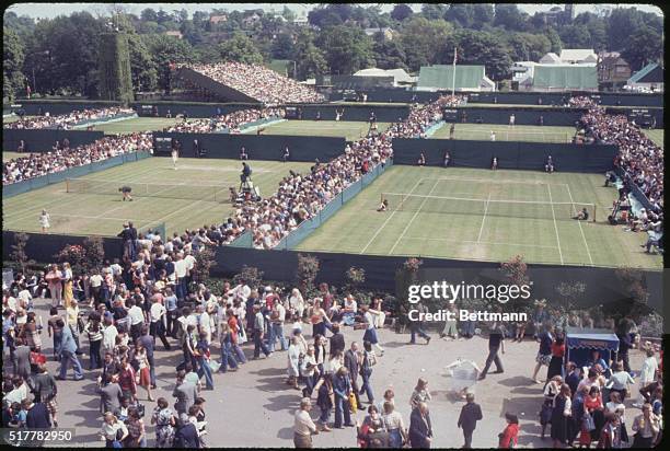 Wimbledon, England: The main concourse of the Wimbledon Tennis Championships, crowded with tennis fans and spectators on the opening of the third day...