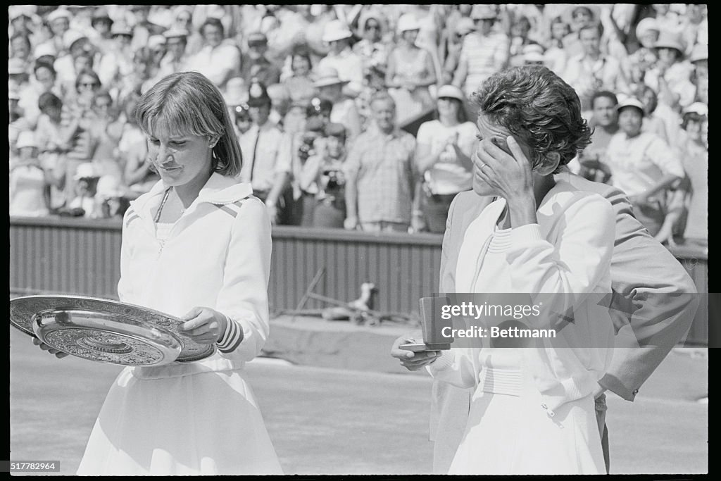 Chris Evert Admiring Trophy