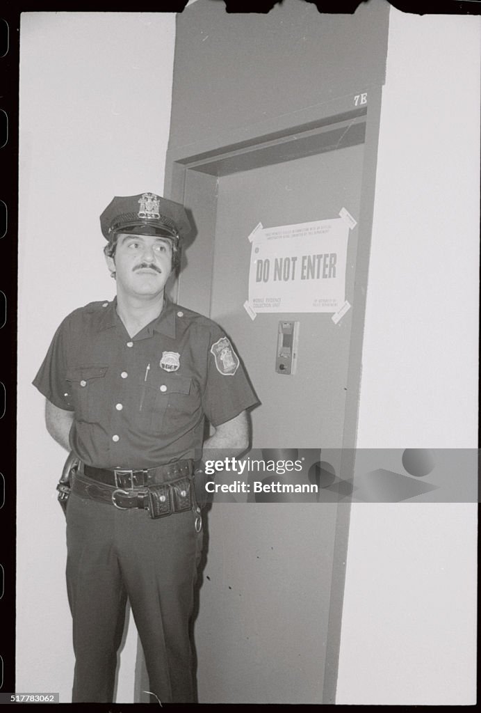 Policeman Keeping Guard Outside Apartment of David Berkowitz