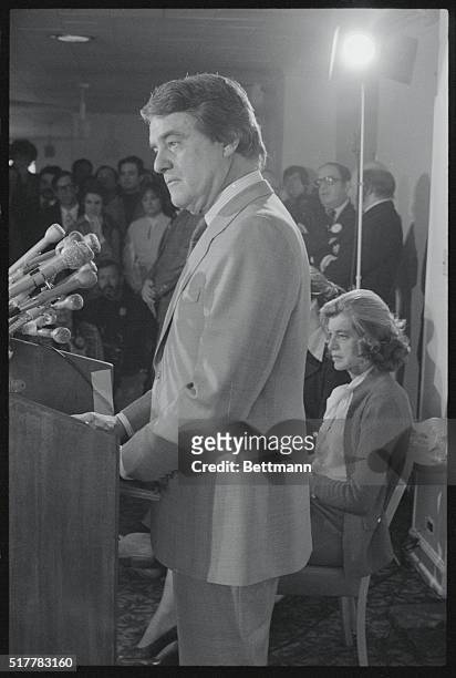 Washington: With his wife, Eunice, sitting behind him, R. Sargent Shriver announces to a National Press Club audience that he is withdrawing from the...