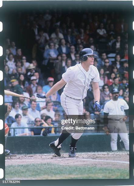 Rusty Staub, the Detroit Tiger, in batting action and fielding poses during game against NY Yankees.