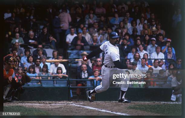 Willie Horton, Detroit Tigers batting during game against NY Yankees.