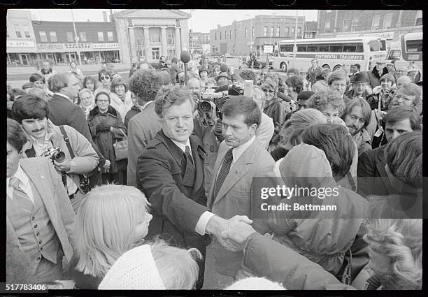 The Kennedy clan--part of it--arrives in the town square of Newton, Iowa, as Democratic presidential candidate Senator Edward Kennedy takes his...