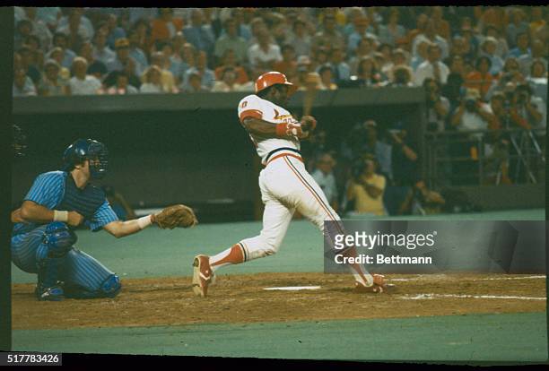 St. Louis, MO.: St. Louis Cardinals' Lou Brock batting during his 3,000 career hit game against Chicago Cubs.