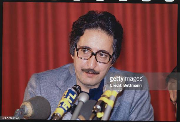 Tehran, Iran: Close up of acting Foreign Minister Abel Hassan Bani-Sadr during press conference at Intercontinental Hotel.
