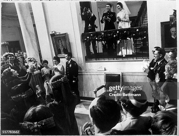 Washington, DC- Warrie Lynn Smith, Lynda's best friend and the Maid of Honor, catches the bouquet at a reception in the State Dining Room following...