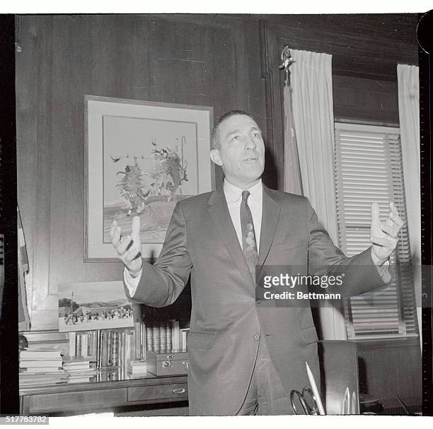 Interior Secretary Stewart Udall gestures as he talks about the plight of the American Indian. President Johnson sent a special message to Congress...