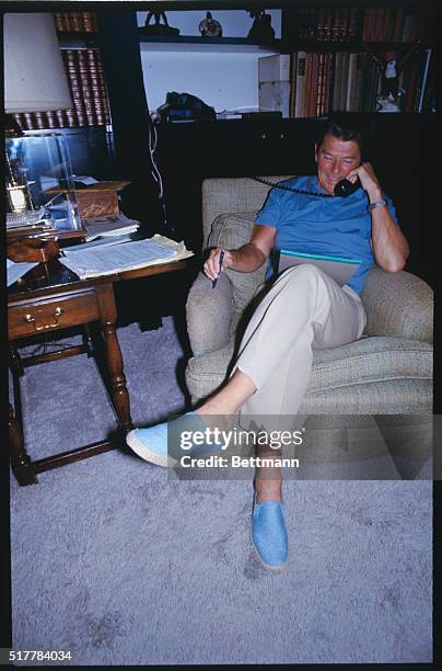 Pacific Palisades, California: In the relaxed atmosphere of his home, Reagan is still waging his strong campaign to win the presidential nomination....