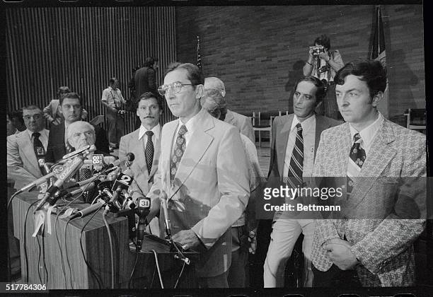 New York City Police Inspector Timothy Dowd , head of the investigation of the "Son of Sam" case, tells reporters at the police headquarters here...