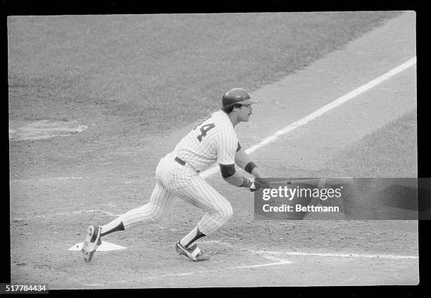 New York: Reggie Jackson of the Yankees starts for first in the fourth inning as he belted a double in the first game here at Yankee Stadium. Jackson...