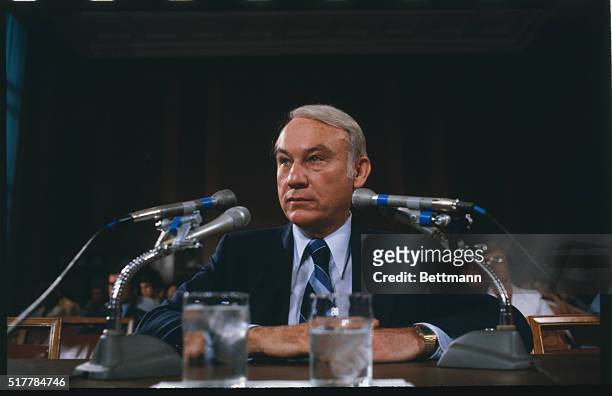 Washington, D.C.: Federal Reserve Board Chairman G. William Miller testifies before the Senate Finance Committee on his nomination to be secretary of...
