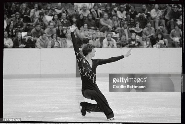 Great Britain's Robin Cousins turns in a sparkling performance in the free skating section of the figures competition at the 1980 Olympics 2/21. The...