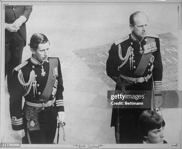 Charles, the Prince of Wales and Duke of Edinburgh enter Westminster Abbey 9/5, for funeral ceremony for Lord Mountbatten.