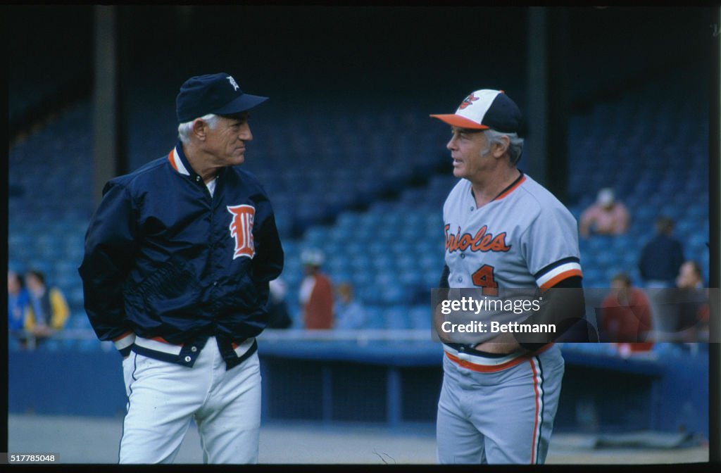 Earl Weaver with Tigers Manager Sparky Anderson
