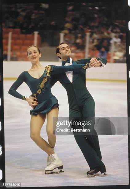 Lake Placid, New York: Natalia Linichuk and Gennadi Karponosov of the Soviet Union perform in the ice dancing competition at the 1980 Winter Olympics...