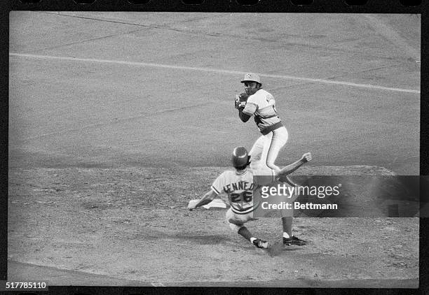 Houston: Houston Astro second baseman Joe Morgan forces Cincinnati Red runner Junior Kennedy and continues through on the double play in the seventh...