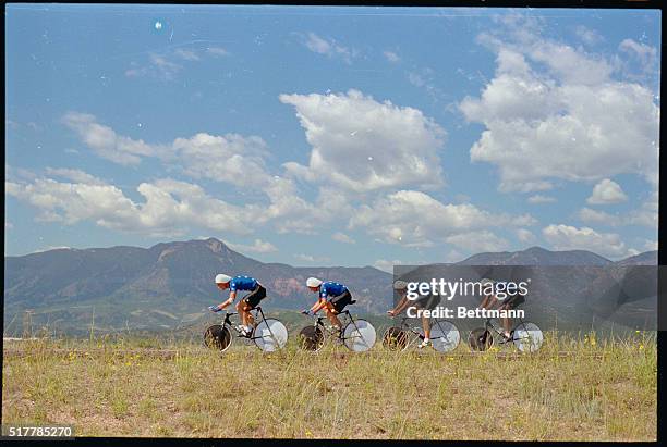 Colorado Springs, Colorado: The American 100KM Time Trial team makes its way down Interstate 25, past the U. S. Air Force Academy during the World...