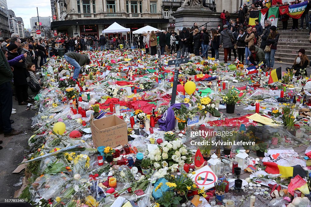 Cancelled March Fails To Deter Gathering At Place de La Bourse In Brussels