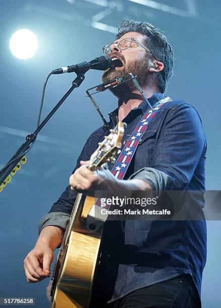 Colin Meloy of The Decemberists performs live for fans at the 2016 Byron Bay Bluesfest on March 27, 2016 in Byron Bay, Australia.