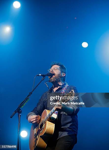 Colin Meloy of The Decemberists performs live for fans at the 2016 Byron Bay Bluesfest on March 27, 2016 in Byron Bay, Australia.