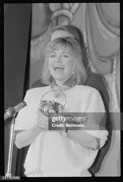 Cambridge, Massachusetts: Actress Sally Field, who was named "Woman of the Year", by Harvard University's Hasty Pudding Theatricals, holds a...