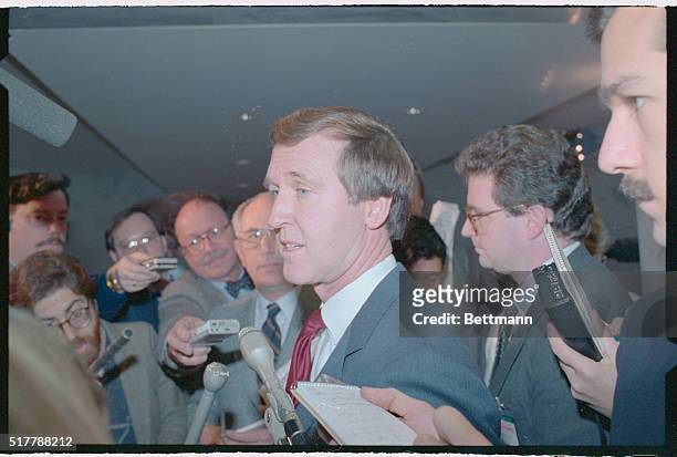 Washington: Senator William Cohen, R-Maine, a member of the Senate Intelligence Committee talks with reporters after hearing testimony from CIA...