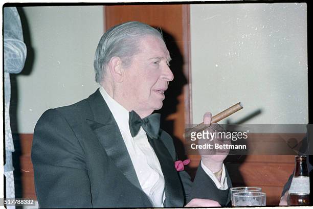 Los Angeles, CA- Milton Berle, at a dinner party for the partially sighted held in the Century Plaza Hotel, enjoys a ceremony in his honor.