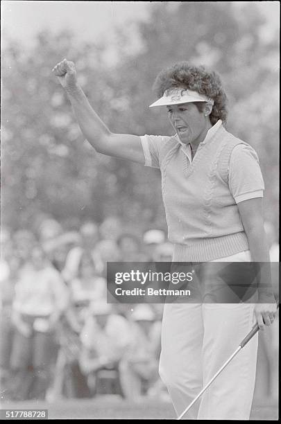 Mason, Ohio: Nancy Lopez throws up her arm and lets out a yell as she birdies the 9th hole enroute to the LPGA Championship title. Lopez posted a...