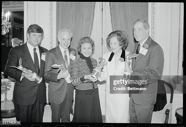 New York: Mary Lasker , presents the 40th Annual Albert Lasker Awards to : Dr. Michael S. Brown and Dr. Joseph L. Goldstein, Nobel Prize winners;...