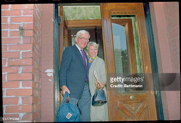 Harvard University Professor Norman Ramsey and his wife, Ellie Welch-Ramsey leave their Brookline, Massachusetts, home 10/12 after receiving word...