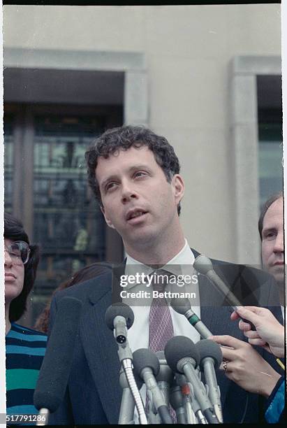 Washington: Prosecuting attorney Reid Weingarten talks to the media outside U.S. District Court after retired Air Force General Richard V. Secord...