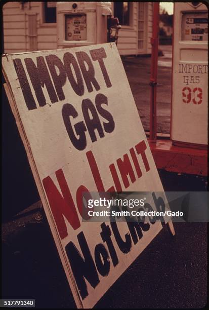 Imported gasoline was sold at this service station, during the fuel crisis in the fall and winter of 1973-74, Image courtesy National Archives, 1973....
