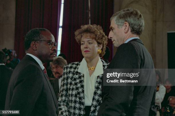 Washington: Judge Clarence Thomas, Virginia Thomas and Sen. Sen. John Danforth wait for testimony to begin before Senate Judiciary Committee.