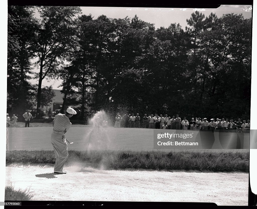 Ben Hogan Swinging in Sand Trap