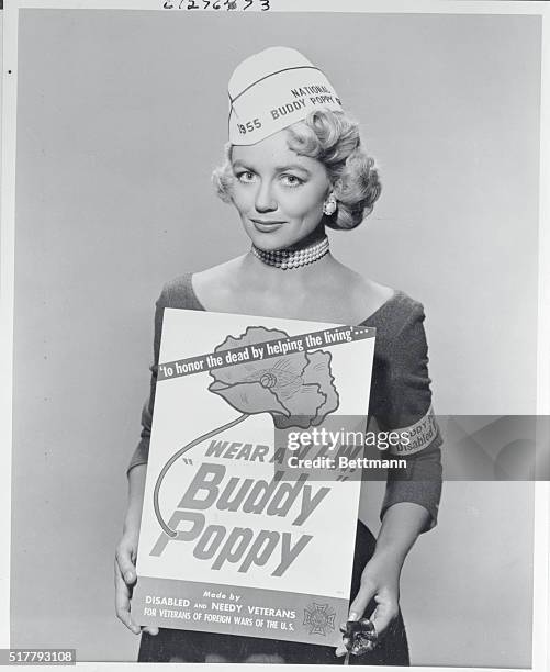 S Buddy Poppy Girl. New York: Actress Dorothy Malone holds a Veteran of Foreign Wars' "Buddy Poppy" poster after being selected as national Buddy...