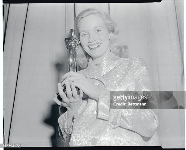 Eva Clutches Her Oscar - Best Supporting Actress. New York, New York: Eva Marie Saint clutches her Oscar after being named Best Supporting Actress at...