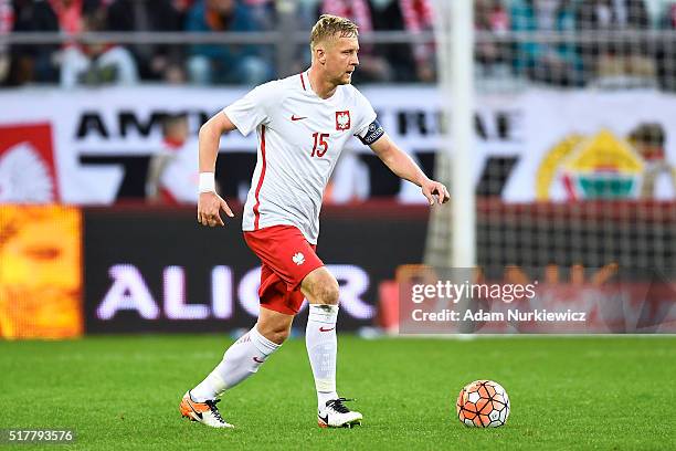 Kamil Glik of Poland controls the ball during the international friendly soccer match between Poland and Finland at the Municipal Stadium on March...