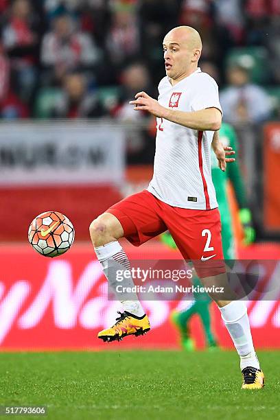 Michal Pazdan of Poland controls the ball during the international friendly soccer match between Poland and Finland at the Municipal Stadium on March...