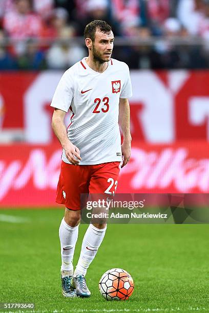 Filip Starzynski of Poland controls the ball during the international friendly soccer match between Poland and Finland at the Municipal Stadium on...