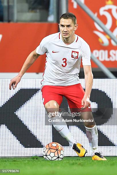 Artur Jedrzejczyk of Poland controls the ball during the international friendly soccer match between Poland and Finland at the Municipal Stadium on...